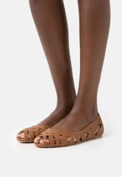 Anna Field LEATHER - Peeptoe Ballerina - Cognac